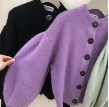 SNIDEL 퍼 라이크 슬리브 볼륨 가디건 가디건