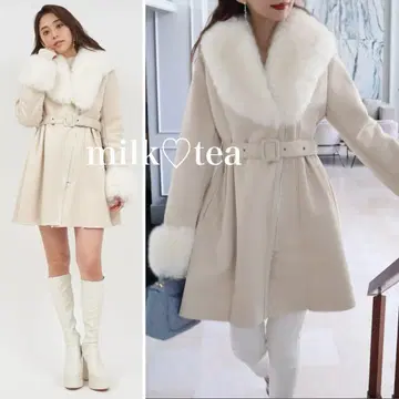 택 포함 새상품 로얄 파티 미들 페이크 무스탕 코트 베이지