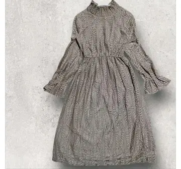 새상품급 MECHI 전체 레이스 긴팔 원피스 브라운 페미닌 반짝반짝