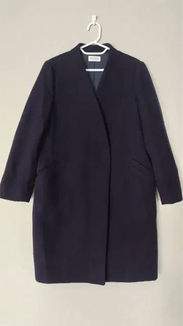 PLST 네이비 노카라 코트 롱 코트