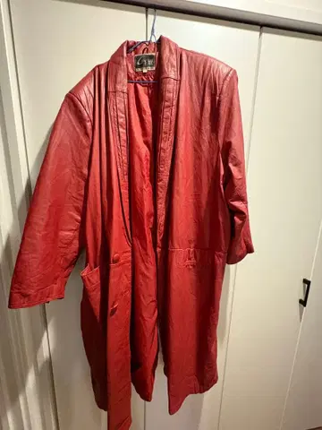 구제 의류 롱 가죽 코트 빨간색