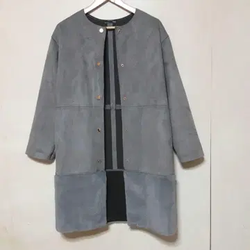 ZARA 스웨이드 도킹 퍼 롱 코트 노카라 코트