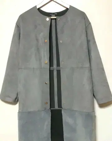 ZARA 그레이스 스웨이드 도킹 퍼 롱 코트 노카라 코트 빅