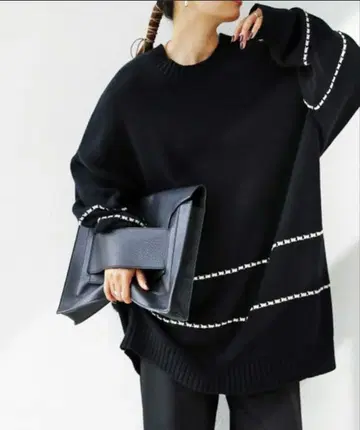 antiqua 면 100% 핀턱 디자인 니트 블랙