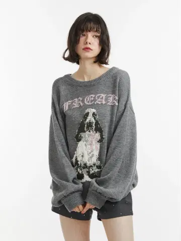 jouetie DOG 자카드 루즈 니트 그레이