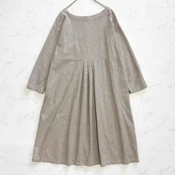 사만사 모스모스 원피스 2way 앞뒤 개더 베이지 코튼 린넨