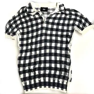 D&G 네이비와 화이트 체크 피케 셔츠