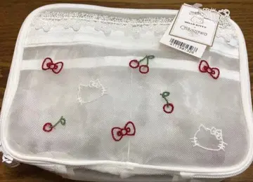 친자와 레이스 헬로키티 메쉬 트래블 파우치 화이트