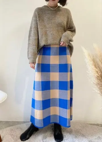 새상품 ROSIEE 체크 니트 롱 스커트 정가 14300엔