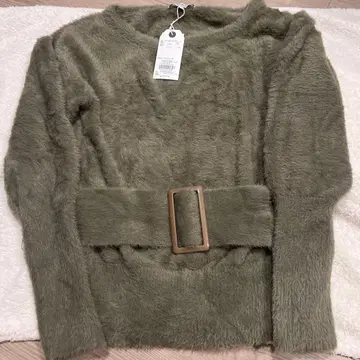 COTORICA. 카키 벨트 니트 스웨터 F 사이즈