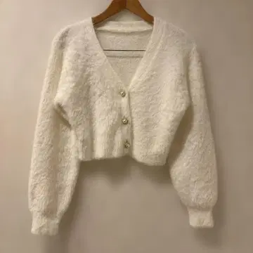 화이트 V넥 크롭 가디건