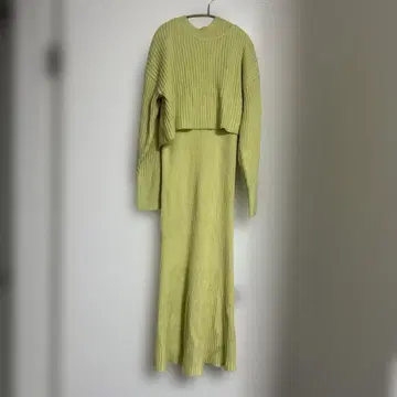리브 라임 그린 롱 니트 원피스 M 2세트