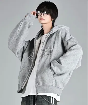 아들러 헤비웨이트 로고 세미숏 빈티지 더블 지퍼 후드티