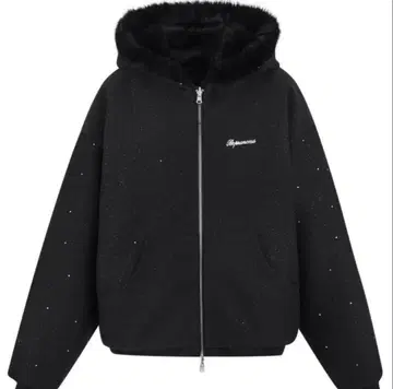 andwang Kirakira 2way fur zip up black