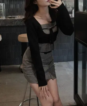 LIPSERVICE 코르셋 체크 상의 스커트