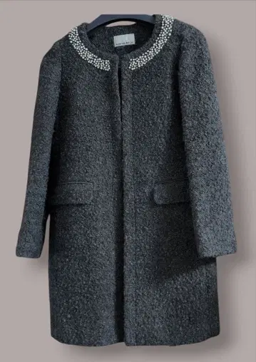 엠프리미어 노카라 비쥬 장식 부클레 코트 알파카 혼방