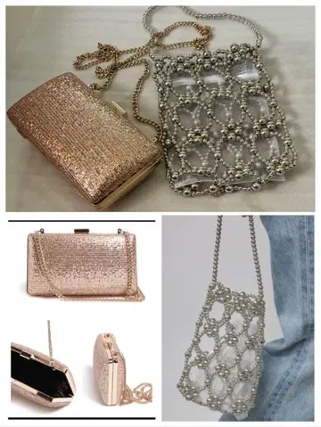 골드 클러치백, 반짝이는 파티백 등
