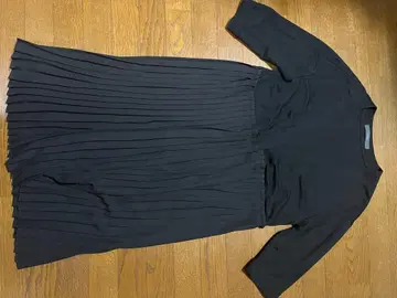 블랙 플리츠 롱 원피스 7부 소매