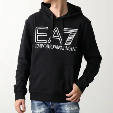 엠포리오 아르마니 EA7 풀오버 후드티 블랙 화이트 L