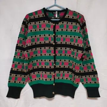 [ 쇼와 레트로 ] Bell House 니트 가디건 일본제 기하학 패턴