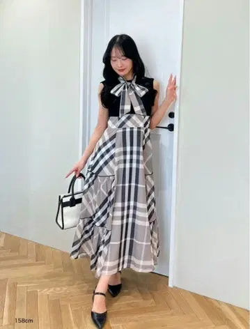 An MILLE 빅 체크 도킹 원피스 베이지