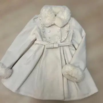 화이트 퍼 옷깃 더블 브레스트 코트