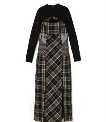 andmary Nadia check long dress black