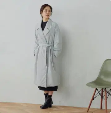 라이트 그레이 충전솜 코트 허리 벨트 포함
