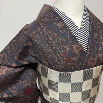 기모노 오시마 파랑 이중 기모노 순수 실크