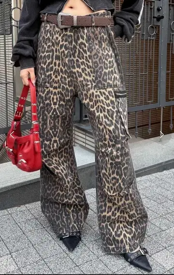 레오파드 와이드 팬츠 표범 무늬