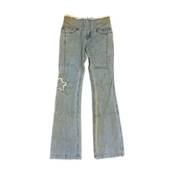 데미지 가공 별 로우라이즈 데님 후염색 가공 y2k 리벳 데미지 가공