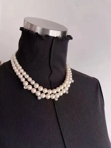 연마 조개 진주 & SW석 이중 목걸이 일본제