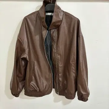 브라운 합성 피혁 점퍼