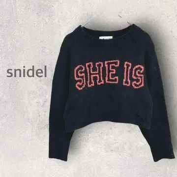 [스나이델] 크롭 기장 스웨터 F 니트 풀오버 영문 로고 알파카 혼방