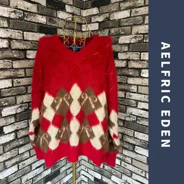 미사용 AELFRIC EDEN 리본 아가일 퍼 스웨터