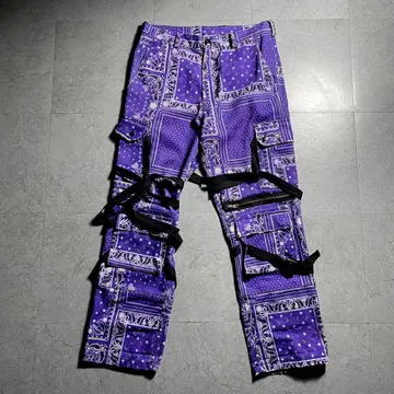 레어 ROGIC 카고 팬츠 본지티 페이즐리 무늬 퍼플