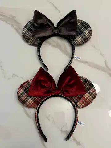 디즈니 머리띠 체크 무늬 세트
