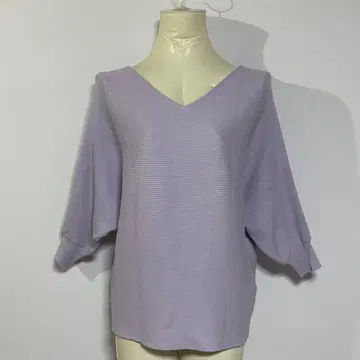 MK MICHEL KLEIN 돌먼 슬리브 V넥 리브 니트 [38] 연보라