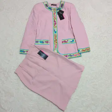 [ 미사용품 ] LEONARD 핑크 셋업 9AR 실크 100% 골드 버튼