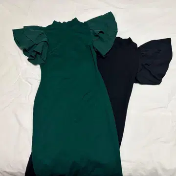 프릴 소매 원피스 다크 그린 & 블랙