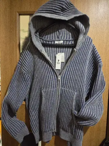 WEGO 리브 후드 부착 지퍼 스웨터