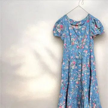 꽃무늬 반팔 롱 원피스 파랑 여성용 버튼 달린 귀여운 여름 엘레강트