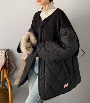 JaVa 자바 콜라보 보아 절개 노카라 표주박 퀼팅 코트 블랙 S