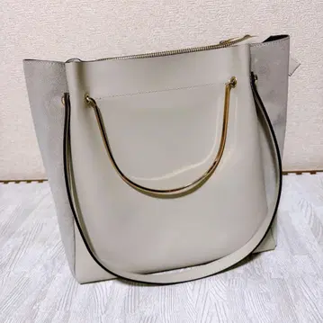 베이지 가죽 스웨이드 토트백