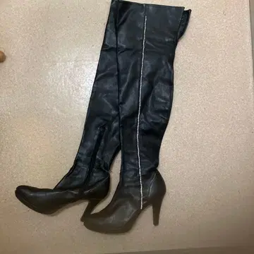 블랙 경량 니하이 부츠 비쥬 장식 (LL)