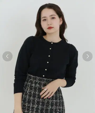 tina jojun 퍼프 슬리브 하트 단추 가디건 블랙