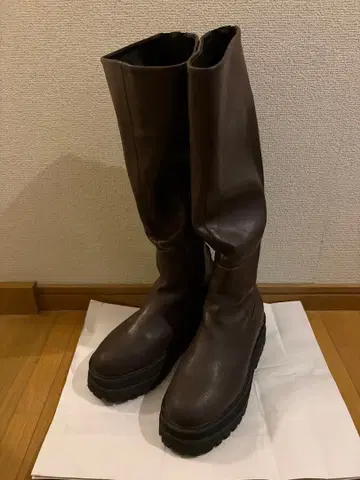 지나시스 롱 부츠 약 24.5cm 다크 브라운 통굽 JEANASIS