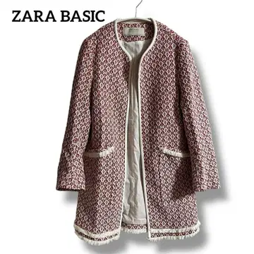 ZARA BASIC 노카라 코트 빨간색과 화이트 무늬