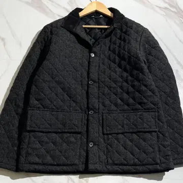 매킨토시 퀼팅 자켓 남성용 블랙 아우터 로고 버튼