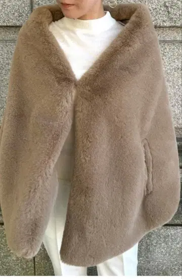 JENNE/젠느 리치 볼륨 퍼 케이프/베이지/시바견 새상품